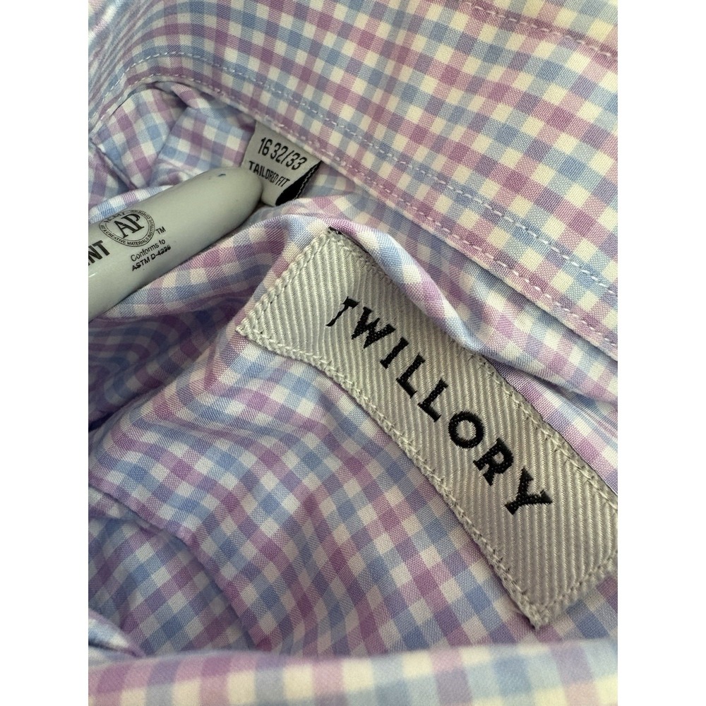 Twillory Shirt Mens 16 32/33 Tailored White Lavender Blue Plaid Check Button Up - Picture 8 of 8